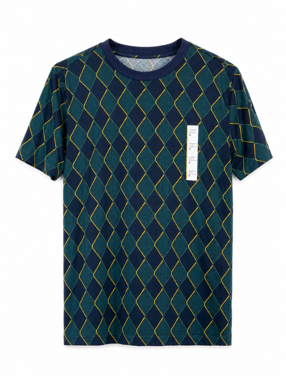 Original Use Men’s Navy Green Argyle Geometric Crew Neck T-Shirt Size Small NWT